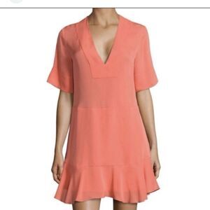 A.L.C. Silk Shift Dress 4 Coral Orange Pockets Swing  Ruffle Hem Delaney $299